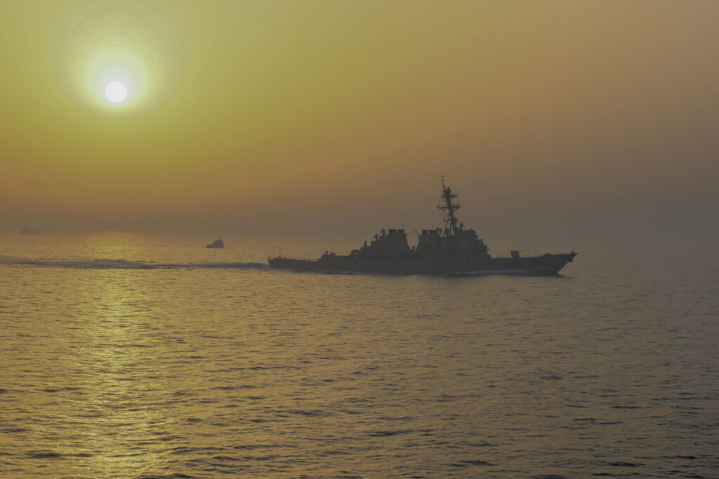US Navy guided-missile destroyer USS Stout transiting the Strait of Hormuz amid Iran-US tensions